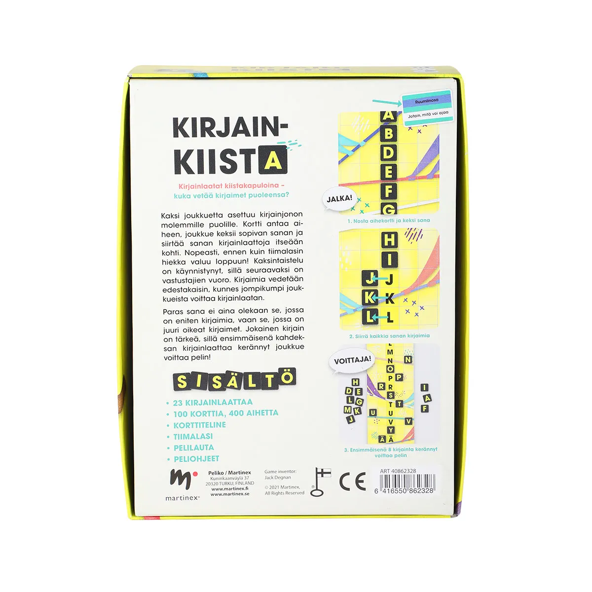 Kirjainkiista gioco di parole con tessere lettere