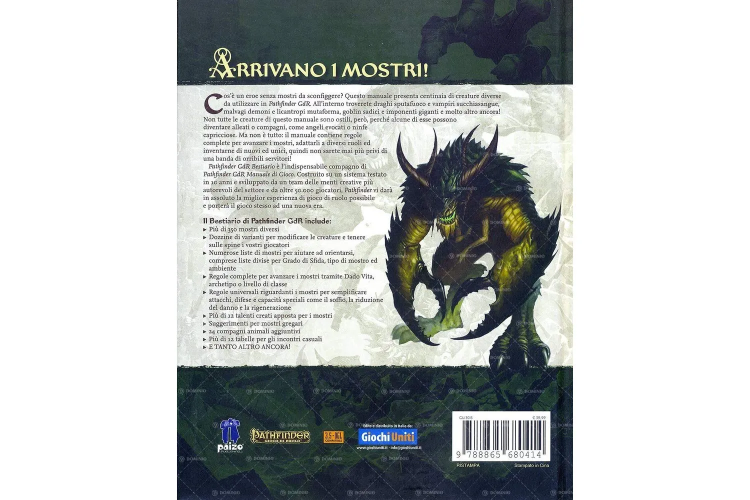 Giochi Uniti Pathfinder Bestiario manuale mostri italiano