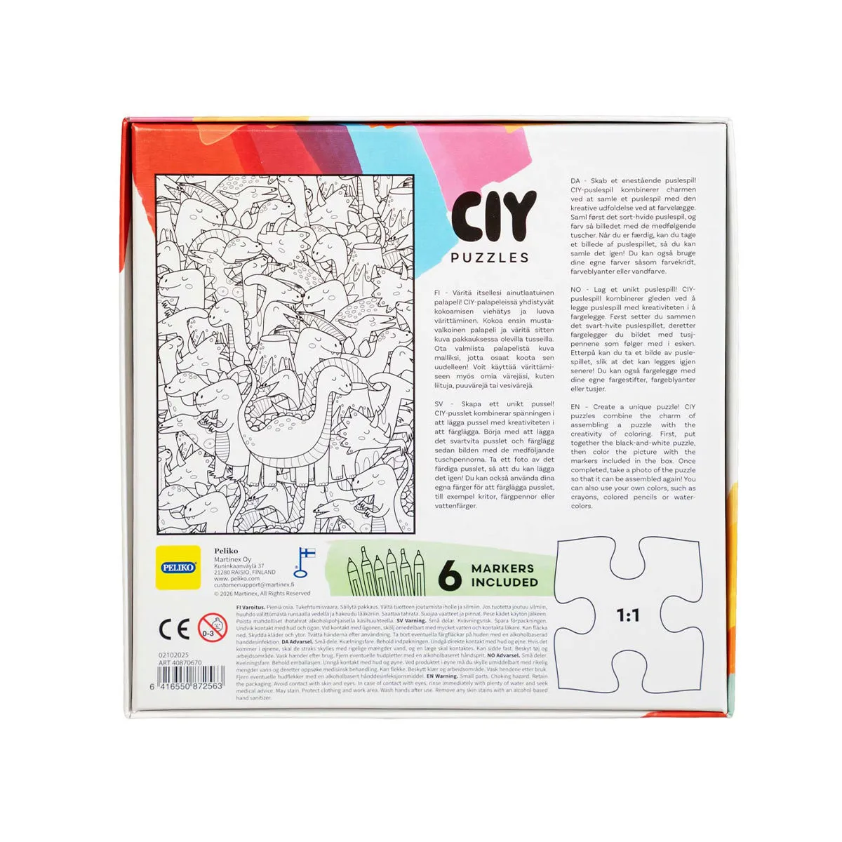 Peliko CIY puzzle 54 pezzi dinosauri da colorare