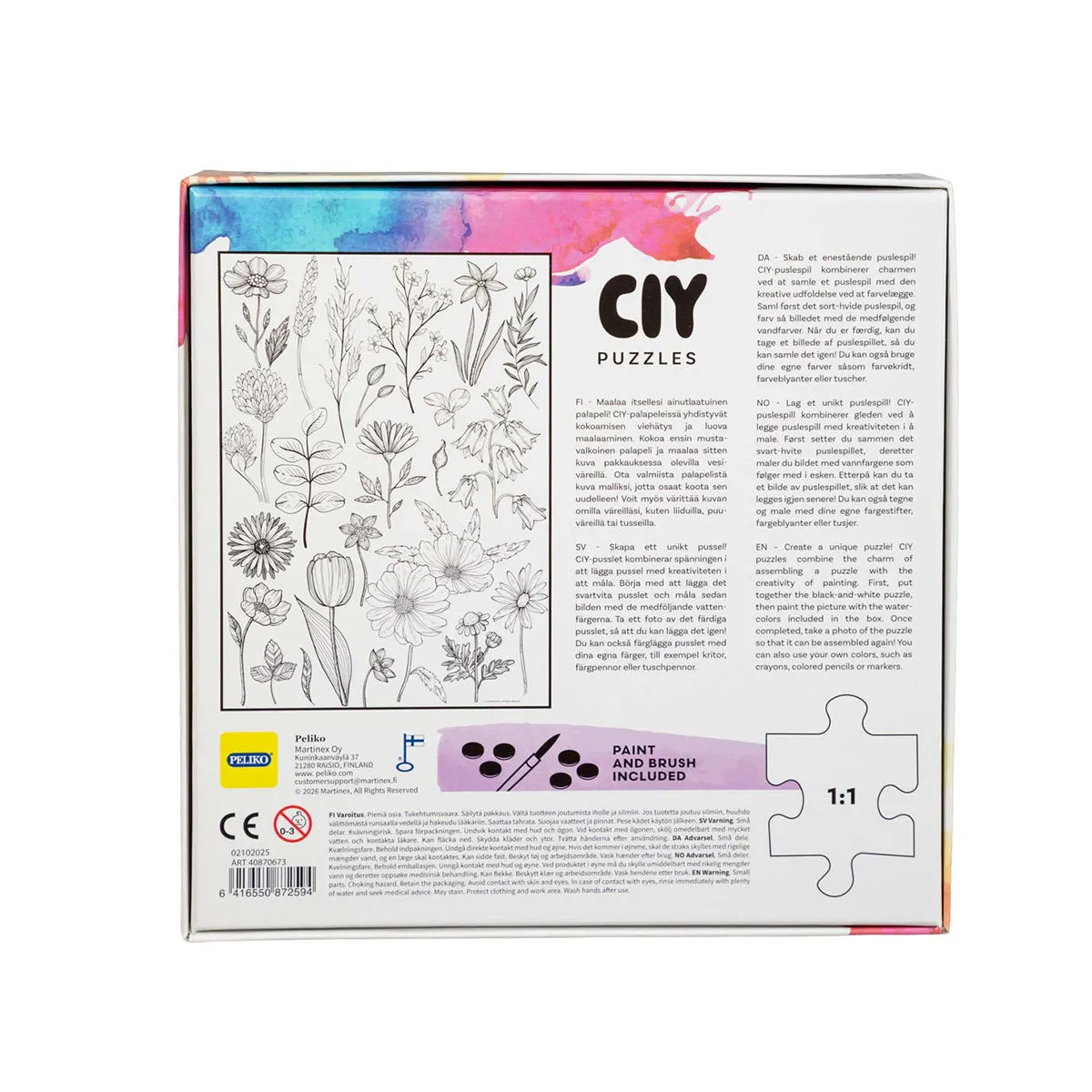 Peliko CIY Kukat puzzle 99 pezzi da colorare con acquerelli