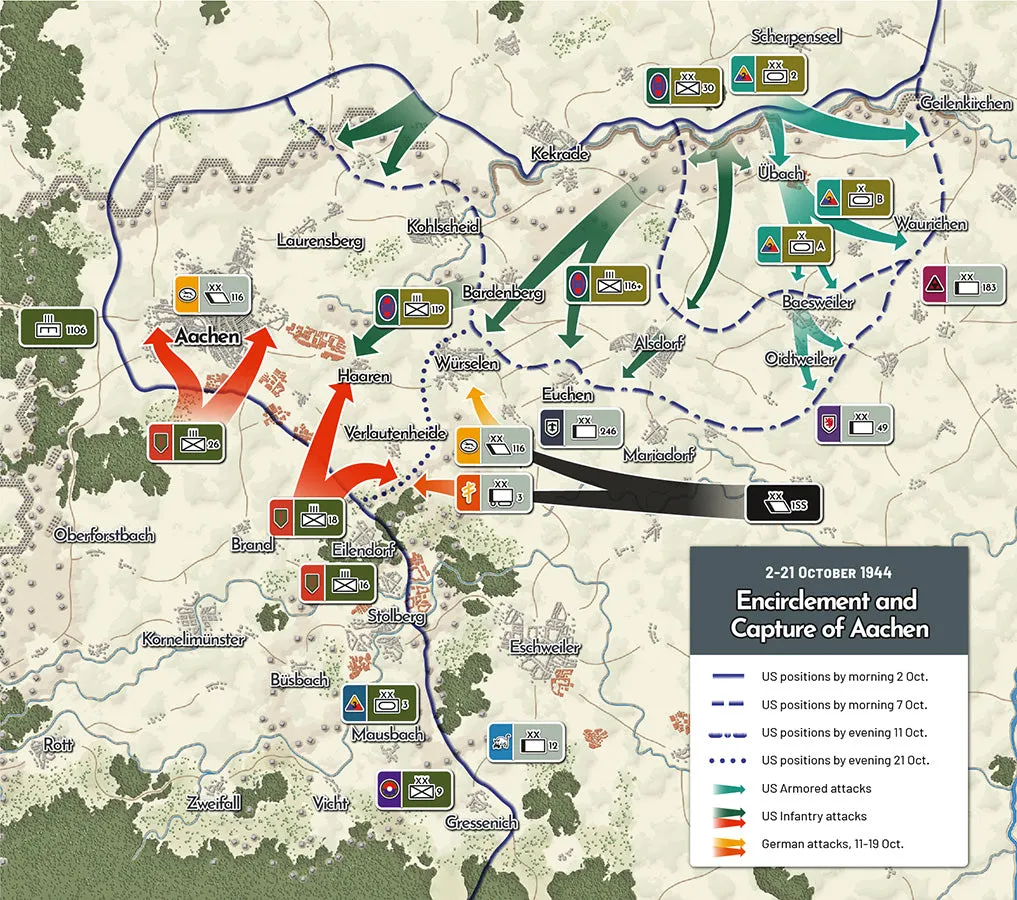 VUCA Crossing the Line Aachen 1944 wargame 2nd edition mappa