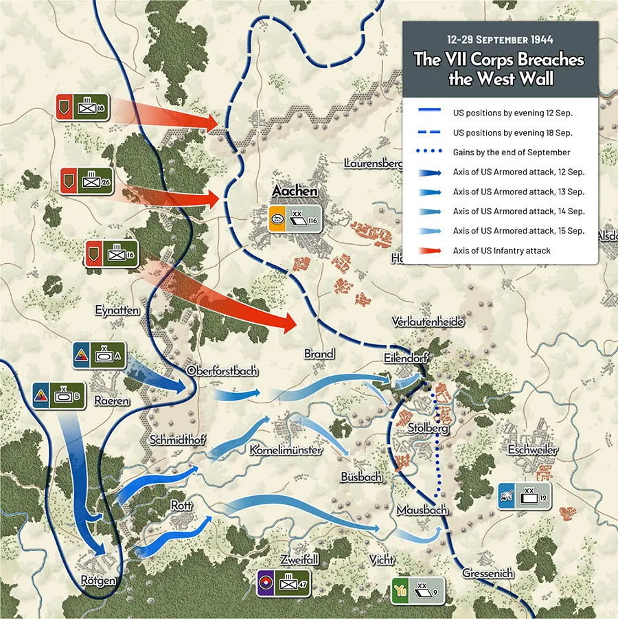 VUCA Crossing the Line Aachen 1944 wargame 2nd edition mappa