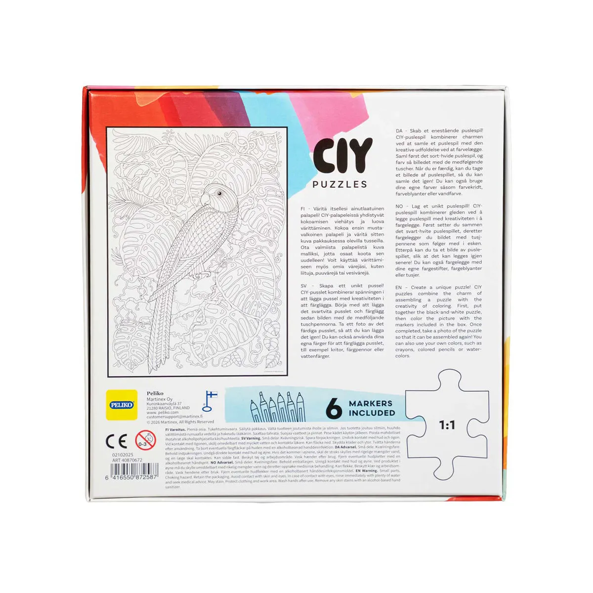 Peliko CIY Pappagallo puzzle 99 pezzi da colorare