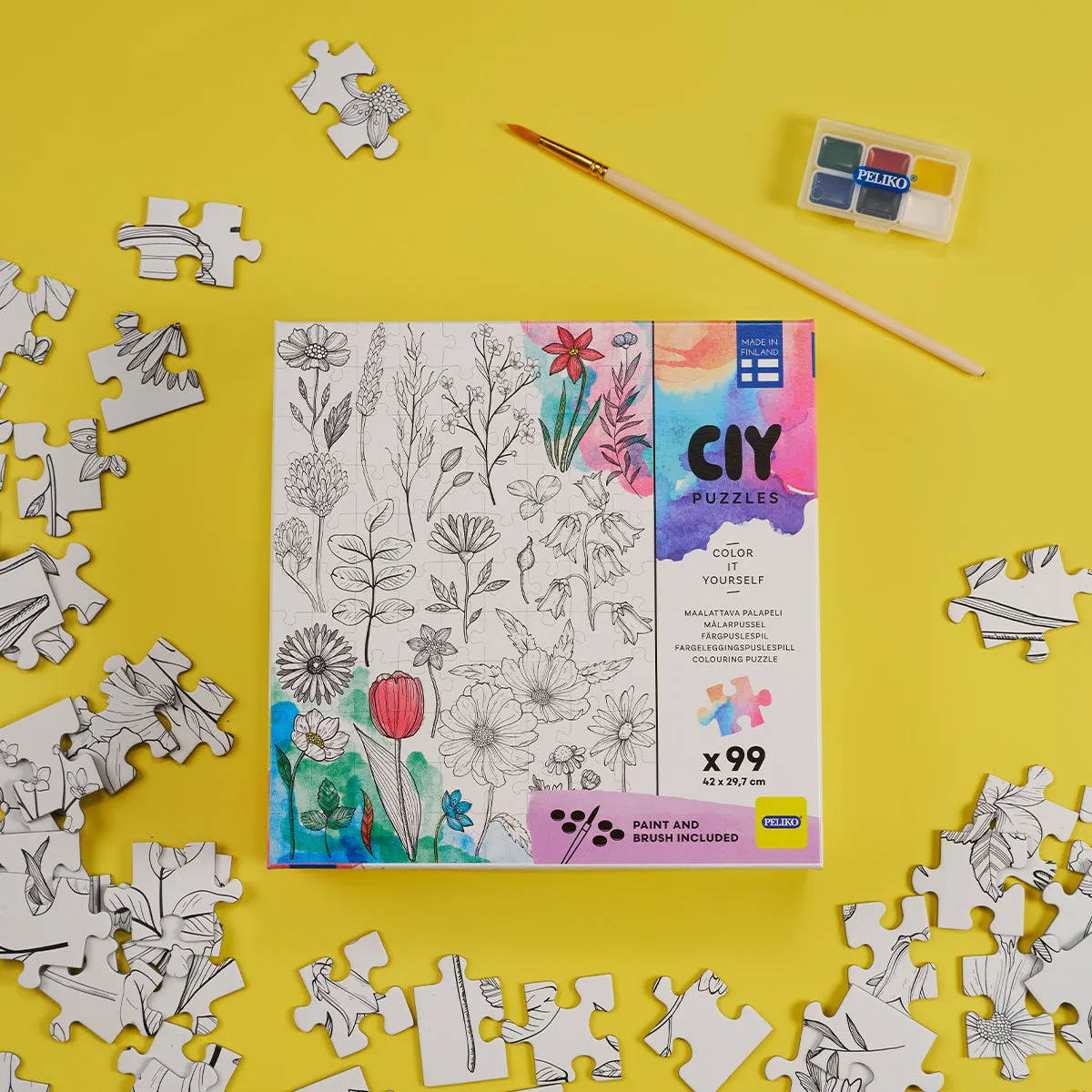 Peliko CIY Kukat puzzle 99 pezzi da colorare con acquerelli